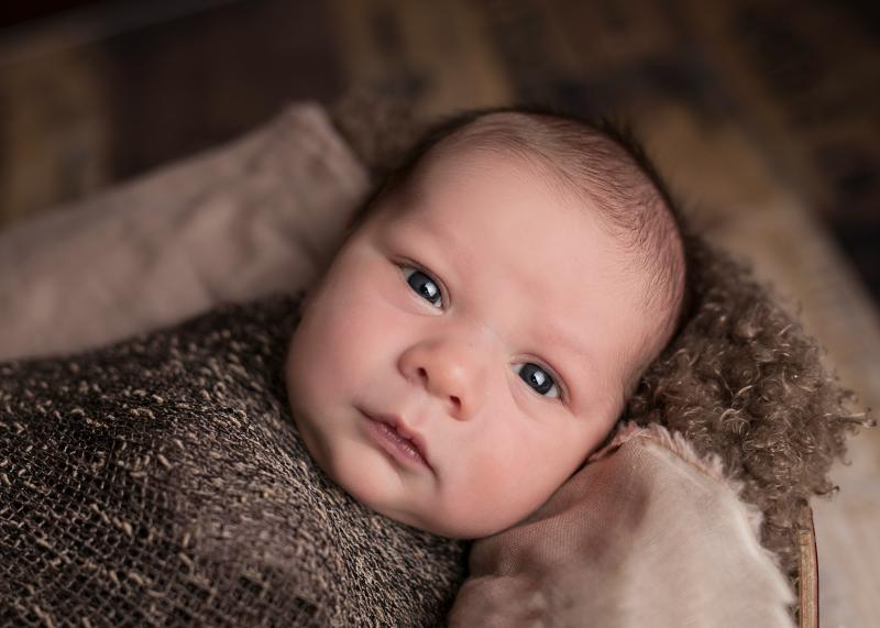 Acute baby's head staring into the camera